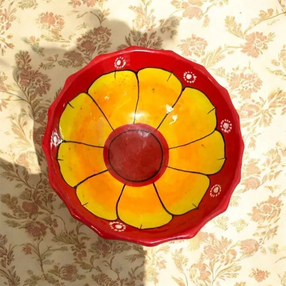 Mexican Floral Trinket Bowl Talavera Red Sunflower Small